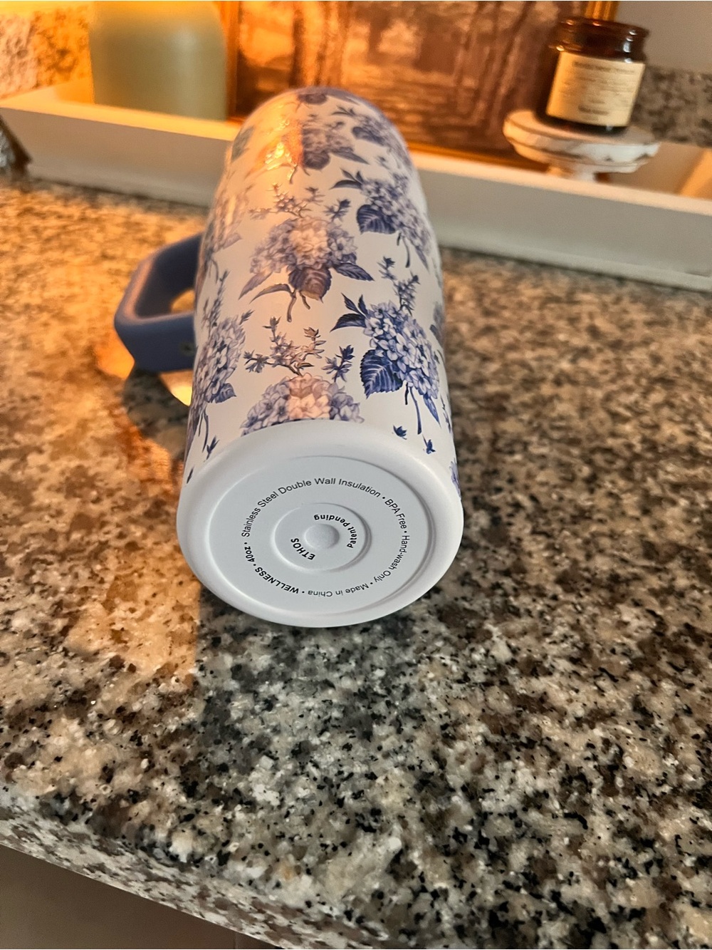 Wellness Blue Floral Travel Tumbler with Handle and Straw - Picture 3 of 4